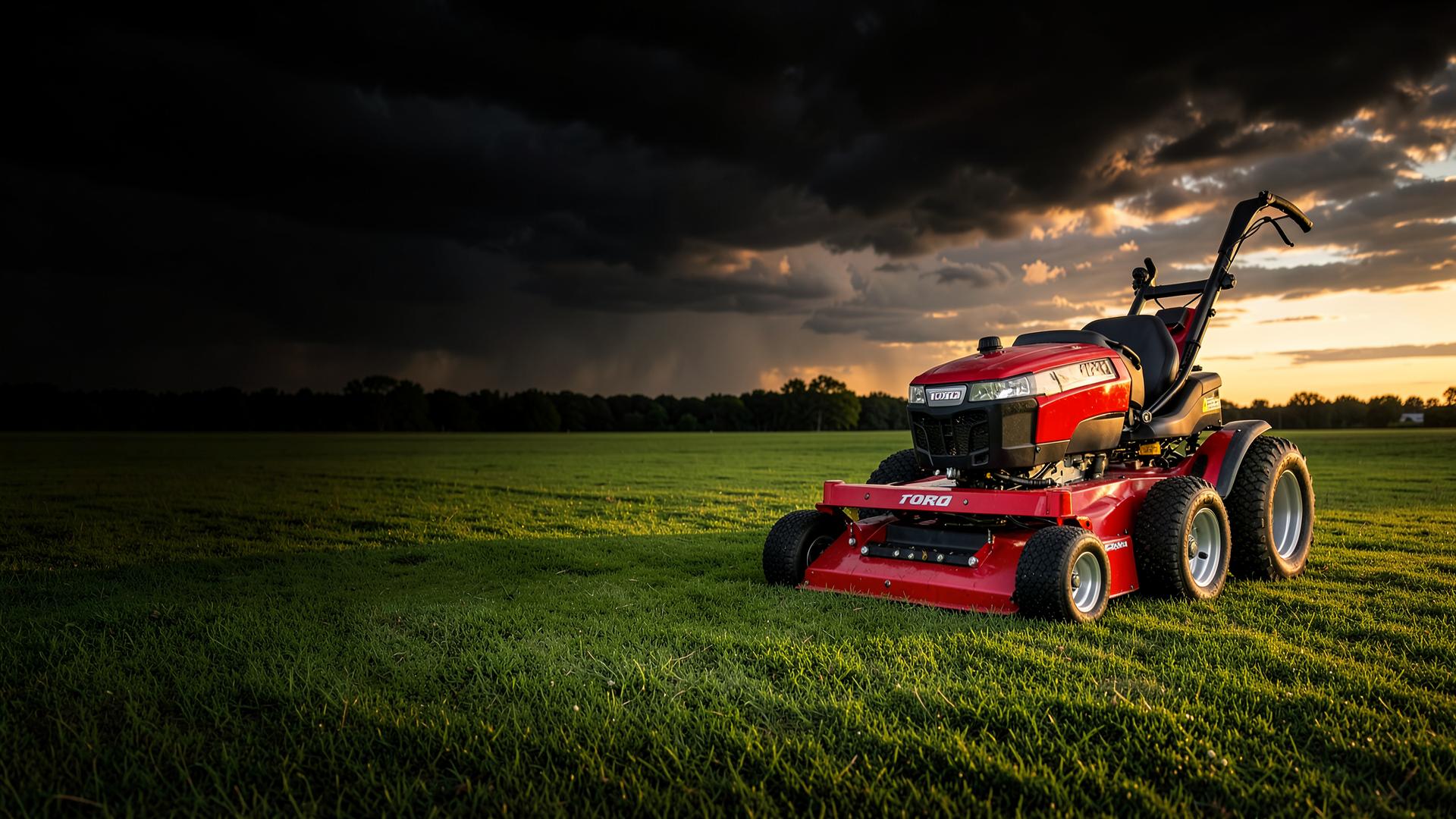 Toro mower on a freshly cut lawn